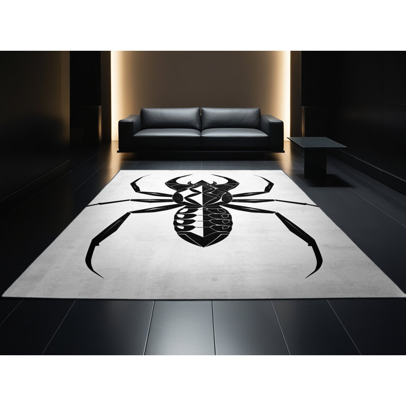Tapis gris moelleux et doux à motif géométrique d'insectes Alien, 6 X 9