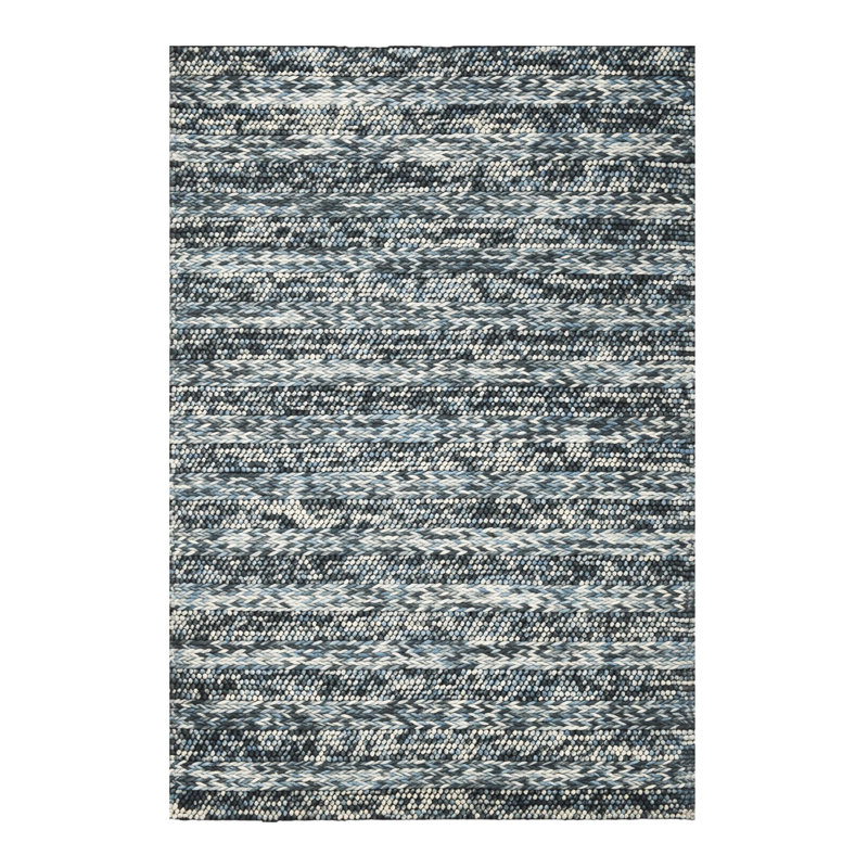 Tapis rayé bleu et gris en laine tissé à la main 5 pi x 7 pi