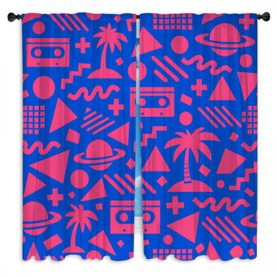 Cassette de rideau de fenêtre rétro géométrique rose et bleu obscurcissant - 2 panneaux