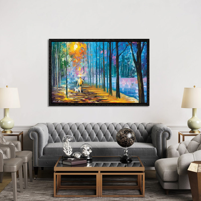 Walking My Dog by Leonid Afremov - Painting on Canvas, 152.5 cm H x 101.5 cm W, Black Framed Canvas