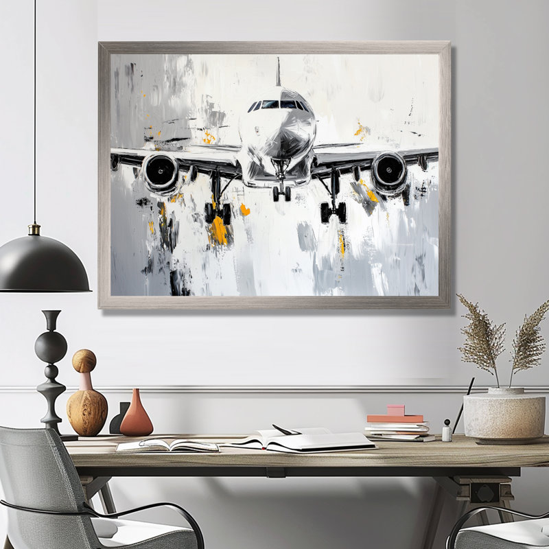 Décoration murale aquarelle atterrissant sur la piste IV - Avion, 12" H x 20" W, Argent argent