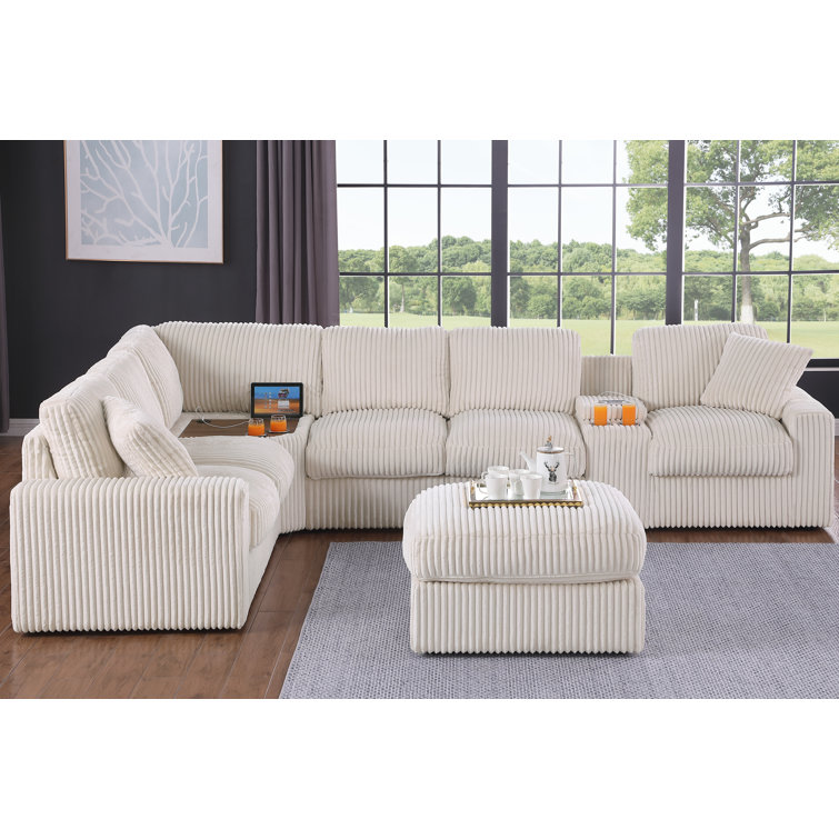 Jasmine Modular Sofa with Ottoman, Cupholder and Corner Table