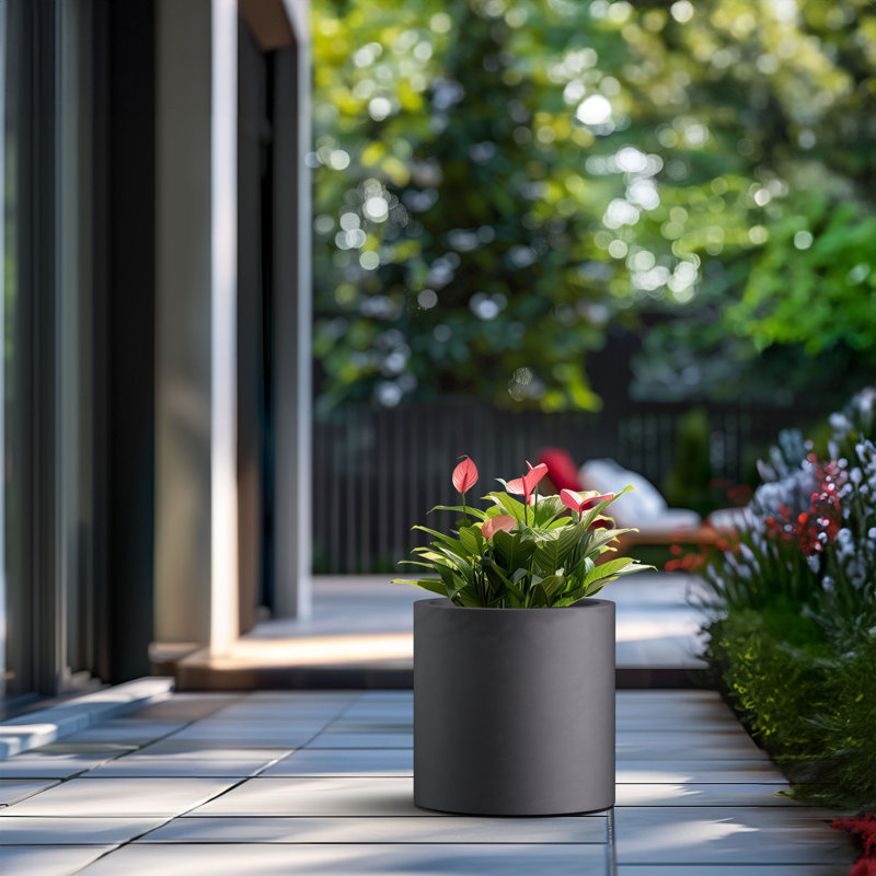 Pot à fleurs en ciment Skogh, H 13 po x l 13 po x P 13 po, Noir anthracite