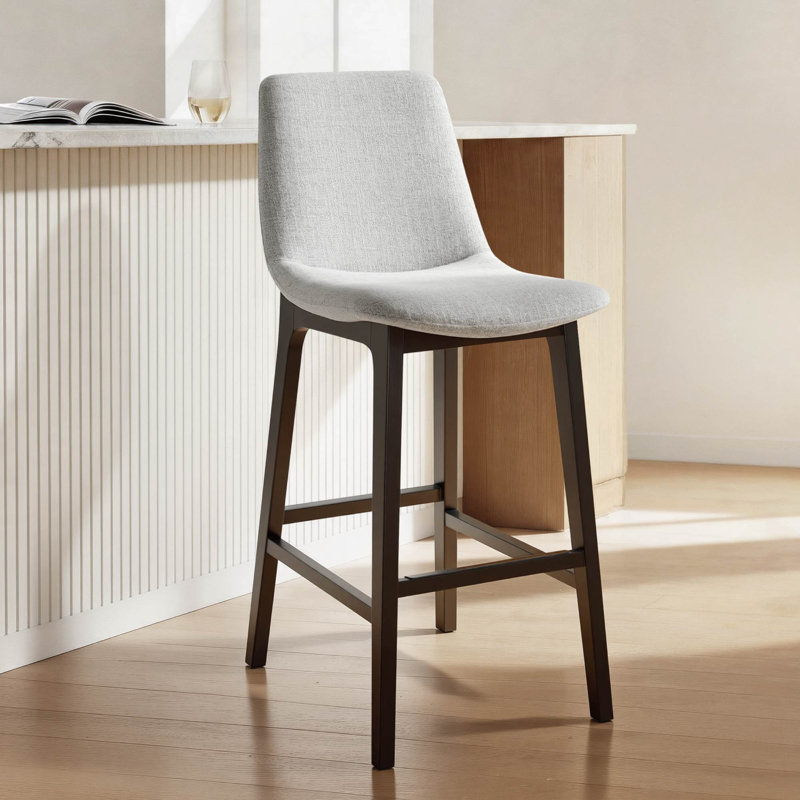 Upholstered Bar Stool with Solid Wood Legs, Bar Stool (29.9" Seat Height), Gray