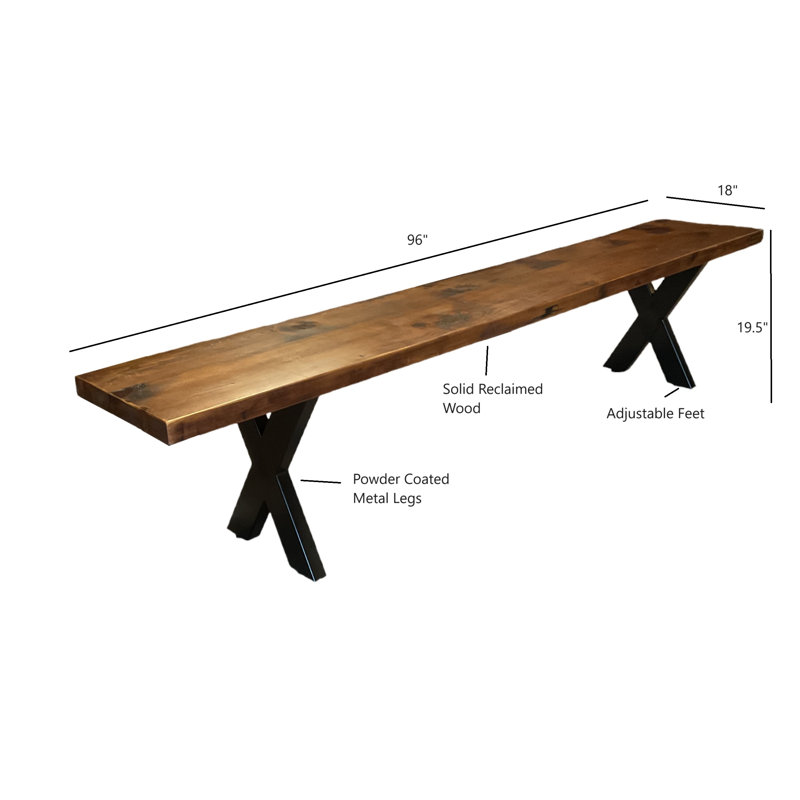 Banc en bois massif, H 19,5 po x l 96 po x P 18 po, Brun