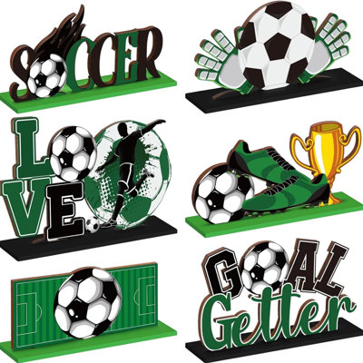 6 Piece Soccer Party Wooden Table Centerpiece Decor Set