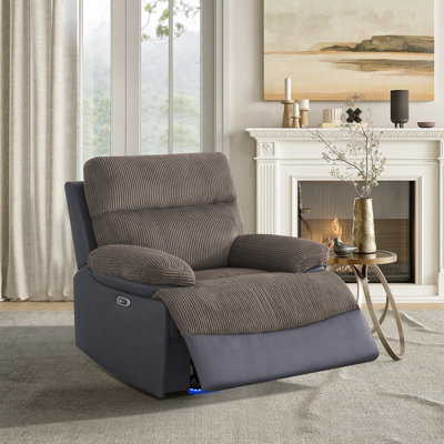 Chaise de salon inclinable électrique intelligente avec DEL et USB, tissu rayé respirant, capacité de poids de 400 lb