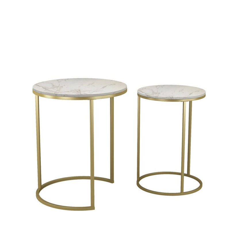 Shalyssa Solid Wood Coffee Table, White, Gold