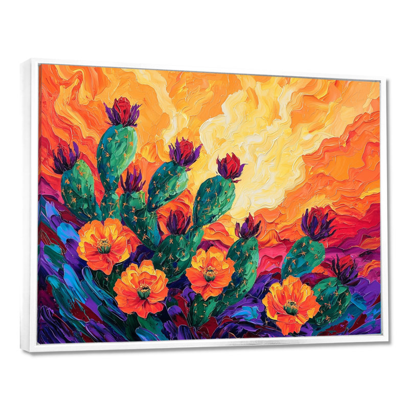 Cactus prickly poire au coucher du soleil - cactus floral, H 30 po x l 40 po, Blanc