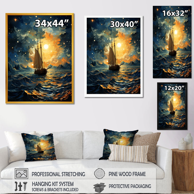 Clair de lune, voilier Horizon I, Cadre simple noir, H 20 po x l 12 po x P 1 po