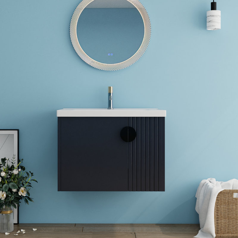 Meuble-lavabo simple 28 po avec plateau en céramique Germina, Noir, H 20,7 po x l 28 po x P 18,5 po