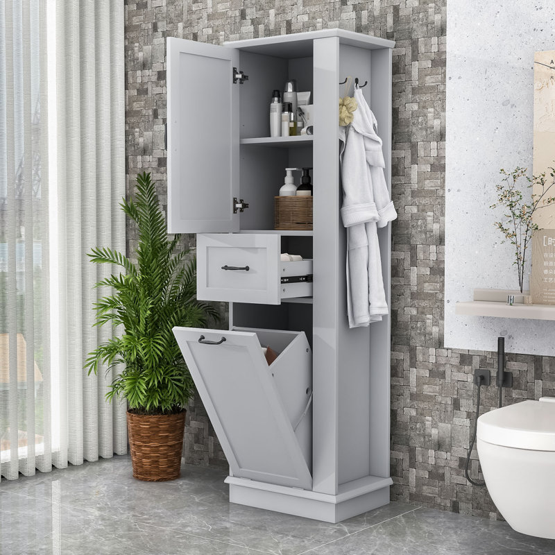 Rangement pour salle de bain avec poignées en alliage d'aluminium et rangement multifonctionnel, Gris