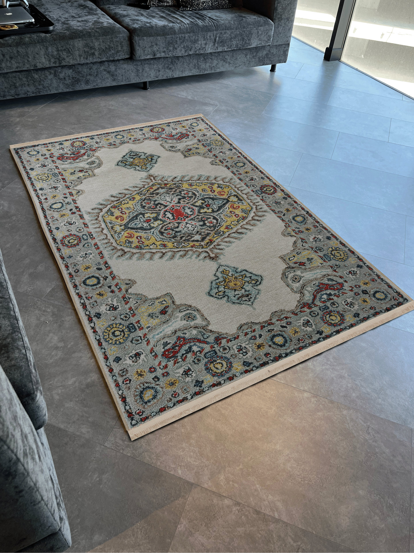 Bloomsbury Market Beige-Grey Themed Traditional Motif Ethnic Floral ...