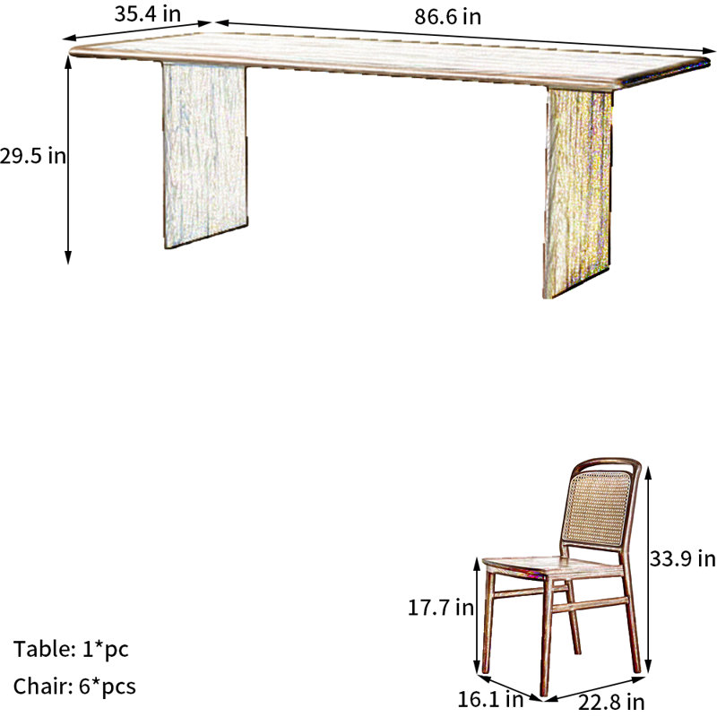 Walnut Slab Dining Table Set, 29.5"H x 86.6"L x 35.4"W