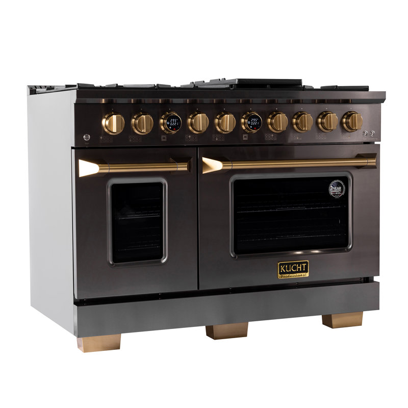 48 in. 6.7 cu. ft. 8 Burners Dual Fuel Range with Kucht Horus Thermostat, Liquid Propane, Stainless Steel/Gold
