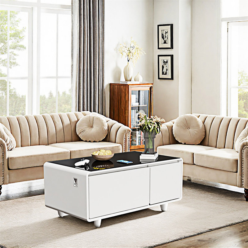 Table basse intelligente avec réfrigérateur et congélateur intégrés, Blanc