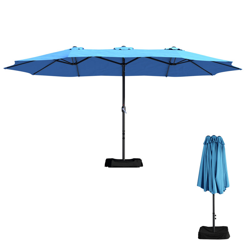 15 Ft Turquoise and Black Steel Patio Market Umbrella with Base