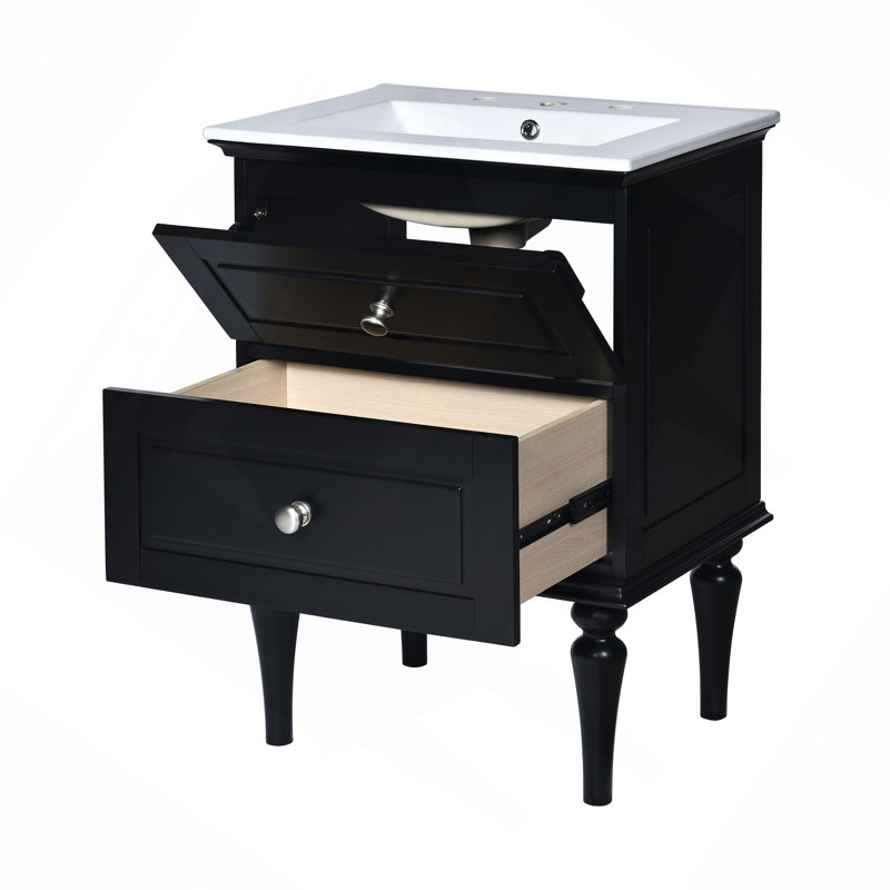 Ensemble de meuble-lavabo de salle de bain avec lavabo en céramique, armoire de rangement moderne avec 2 tiroirs