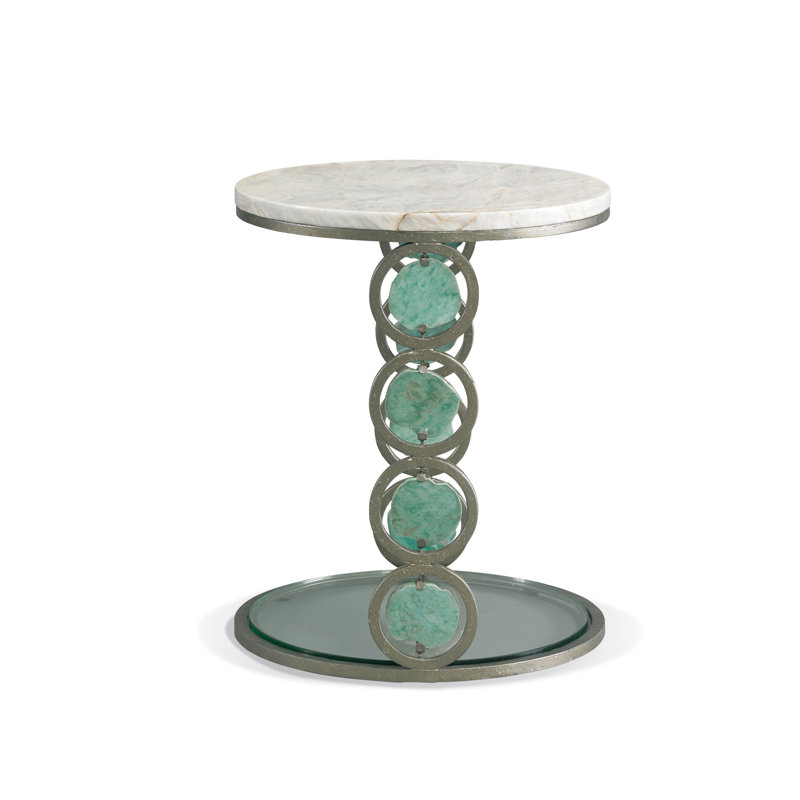 Infinity Marble End Table, Silver/Blue, White