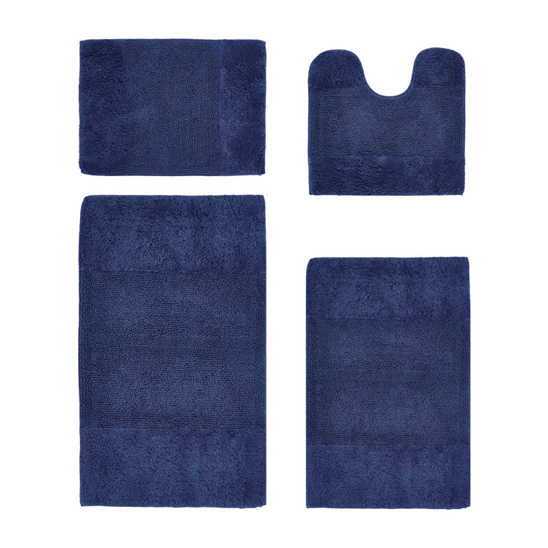 Ensemble de tapis pour salle de bain 100% coton 2155 GSM de qualité supérieure Granada, certifié OEKO-TEX®, envers en latex antidérapant, touffeté moelleux, super absorbant et lavable à la machine pour salle de bain, douche, baignoire et meuble-lavabo, bleu marine