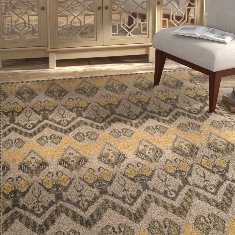 Nesika Hand Knotted Wool/Cotton Ikat Rug in Brown/Gold/Beige, Rectangle 9' x 12'