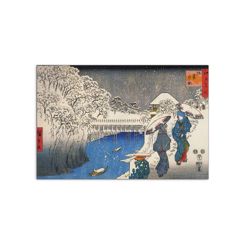 Two ladies conversing in the snow by Hiroshige Utagawa 53×80 cm MetalArt Materic Aluminum Satin Effect, Frameless Panel, Lightweight Ready to Hang