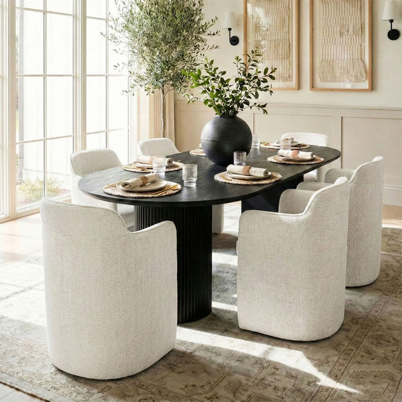 18.5" Seat Height Upholstered Dining Armchair, Beige