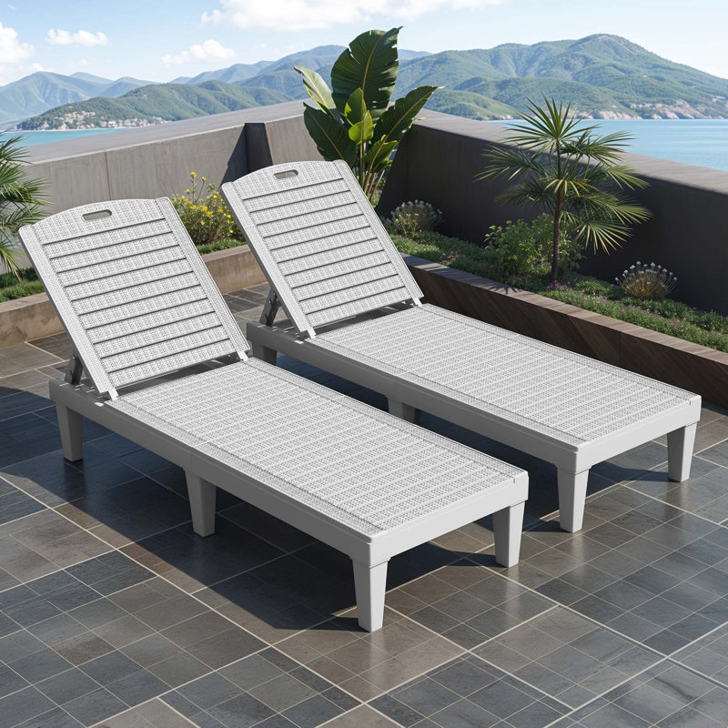 Chaise longue d'extérieur en résine (ensemble de 2), Ivoire