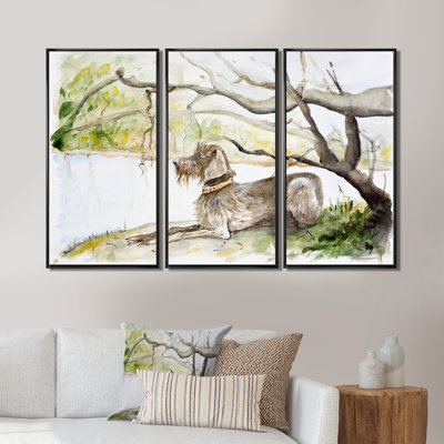 «German Wirehaired Pointer», ensemble d'art mural sur toile encadré traditionnel de 3 pièces