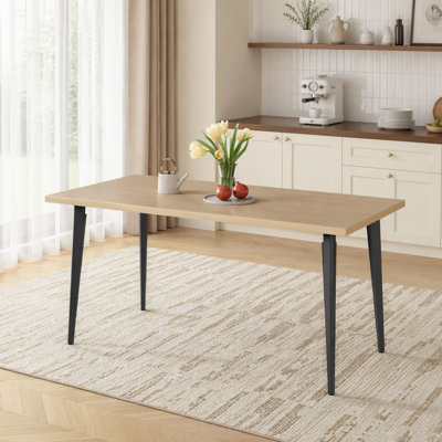 63-inch Modern Dining Table, Wooden Tabletop & Rust-Resistant Iron Legs, Rectangular Kitchen Table for 6-8 People, Rustic Industrial Design for Dining