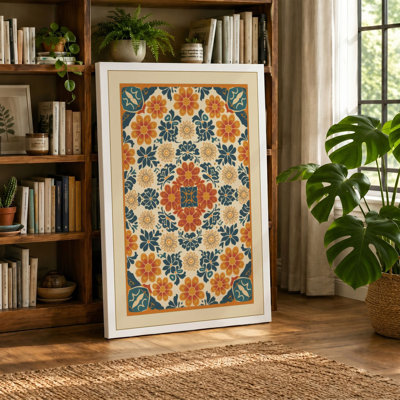 Symmetrical Floral Pattern Vintage - Wrapped Canvas