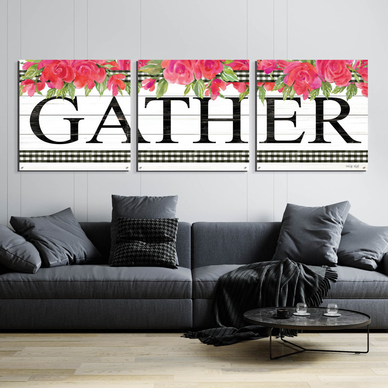 Art mural en verre acrylique «Fuchsia Gather» par Cindy Jacobs, H 36 po x l 108 po