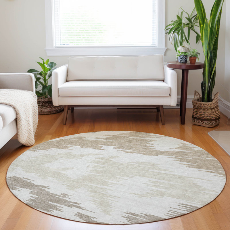 Premium Machine Washable Lisse Ivory Rug, Round 8'