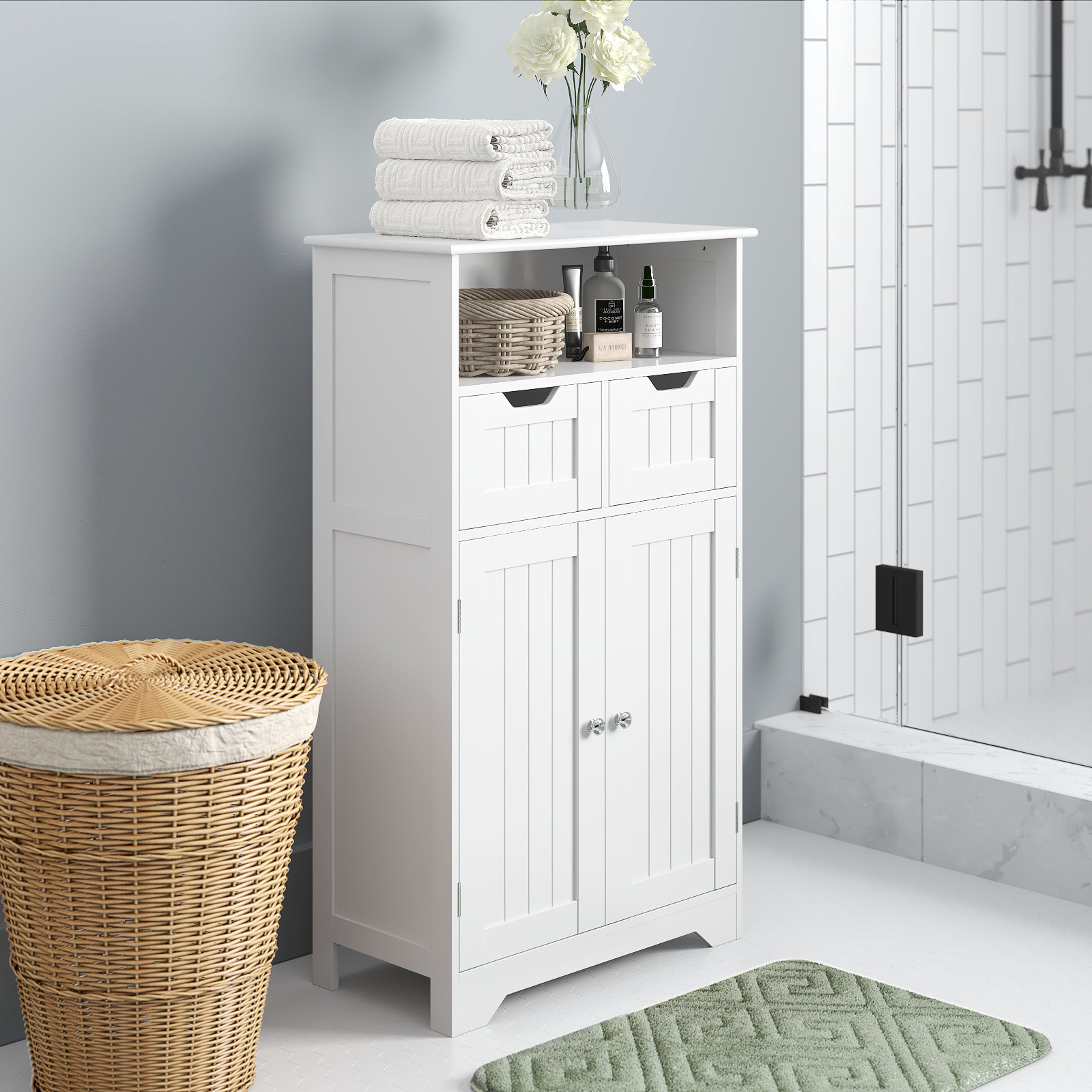 Small Cabinet with 2 Doors, Modern Bathroom Storage Cabinet, Wooden Free  Standing Cabinet with Adjustable Shelf, Multifunctional Storage Cabinet for
