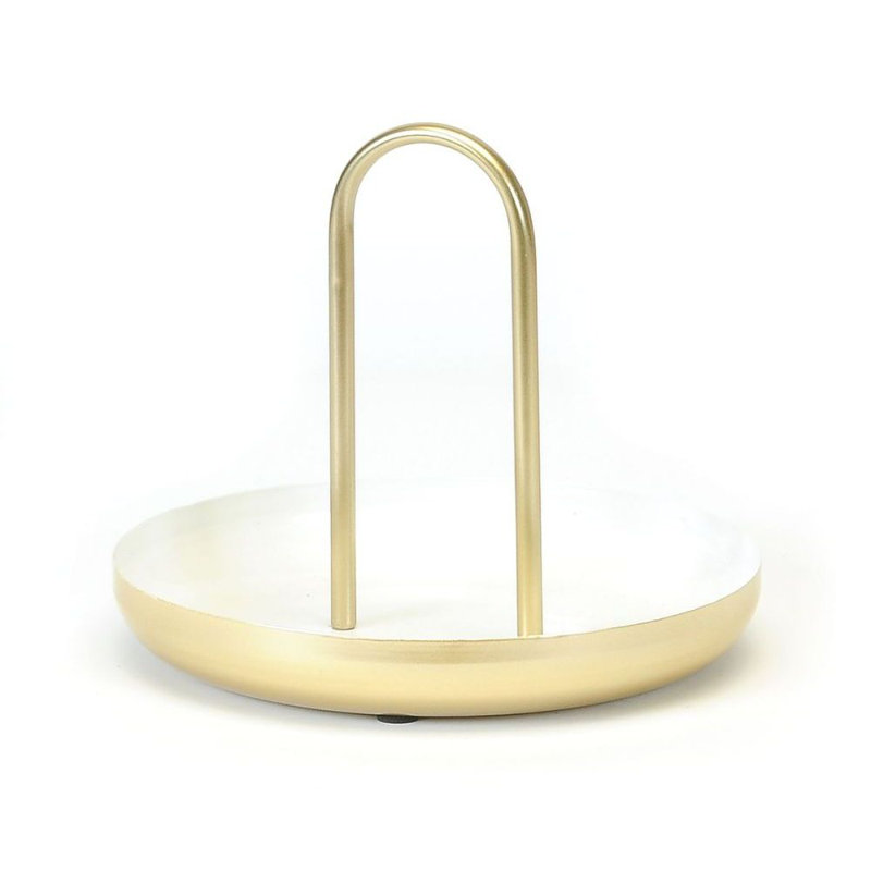 Plateau à bibelot avec poignée - blanc et or