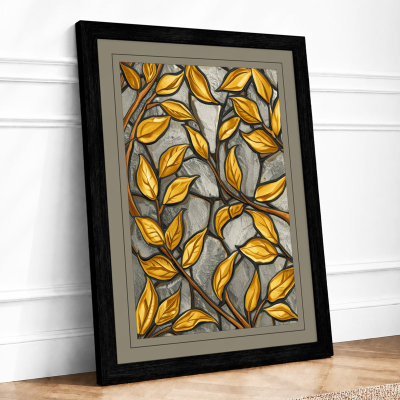 Autumn Leaves Botanical - Framed Print, A2 - 59.4 x 42.0 cm, Black