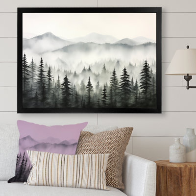 «Gray Misty Morning Forest Horizon I», art mural grand forêt