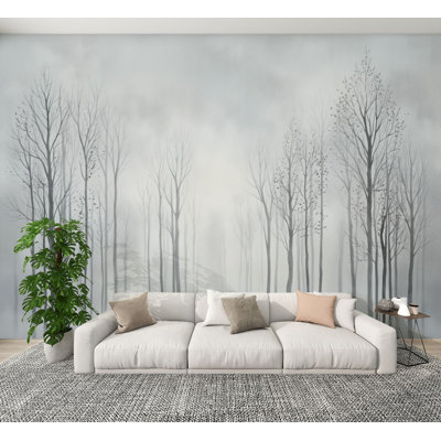 Peel and Stick Wallpaper Winter Forest Bare Trees Soft Gray Landscape Woodland Wall Murals 100"H x 144"W Removable PVC Wall Paper Self-Adhesive Wall Decor for Bedroom Living Room Home Office