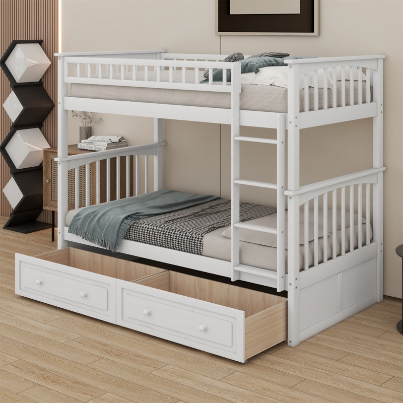 Lit superposé simple avec tiroirs Jhara Kids, Twin, Blanc