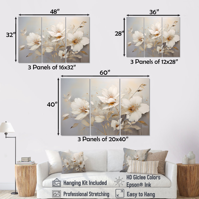 Beige Seasonal Flowers Simplicity - ensemble de reproductions d'art mural, H 28 po x l 36 po x P 1 po