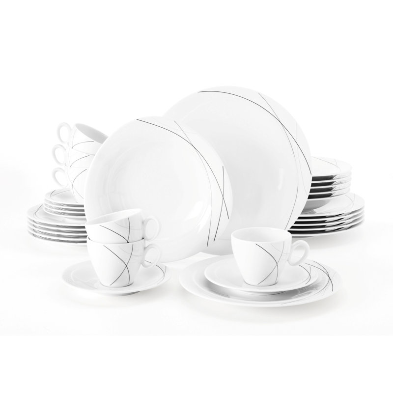 Trio 30 Piece Dinnerware Set with Mug, Service for 6, Highline