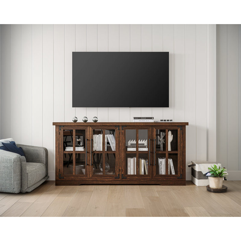 Brown 63" Rustic Wood Sideboard with Glass Doors