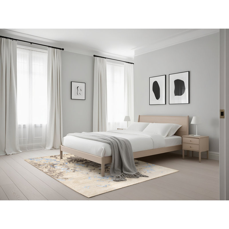 Tapis abstrait gris / beige / bleu, Rectangle 5 pi x 7 pi