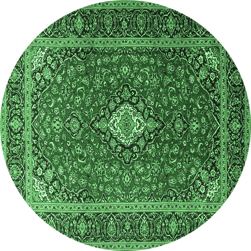 Tapis oriental vert / noir en laine et polyester tissé à la machine Kaysey, Rond 7 pi