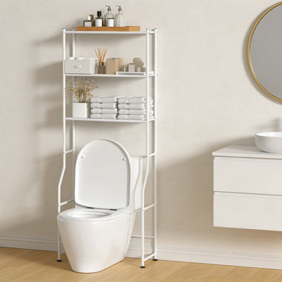 3-Tier Over The Toilet Storage Shelf, Freestanding Metal Bathroom Organizer With Adjustable Feet, Space Saving Shelving Unit For Bathroom Essentials