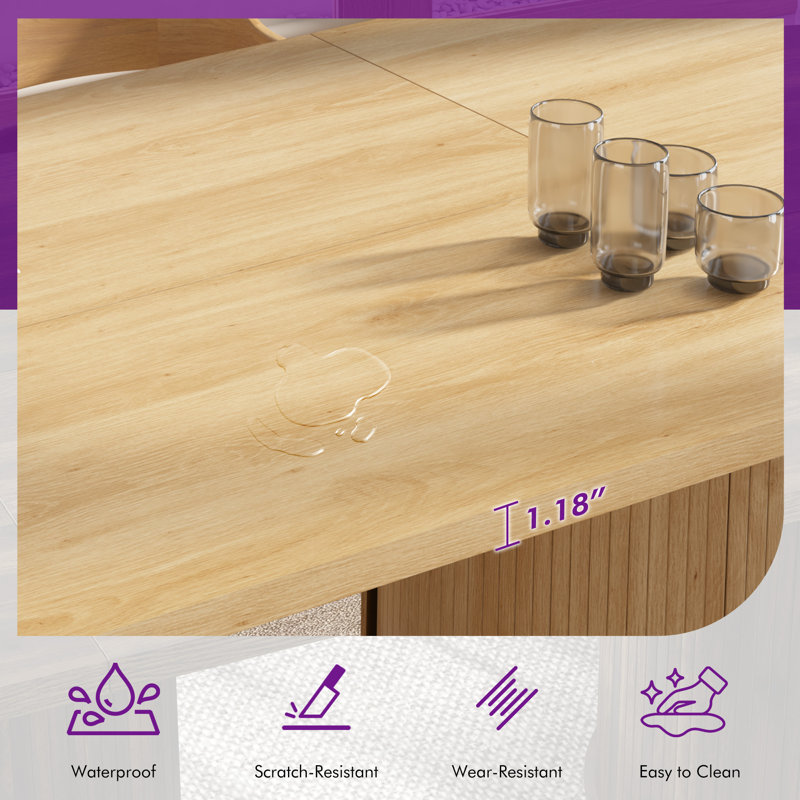 86.6'' Modern Oval Dining Table with Double Storage Shelves&Sliding Doors for 6-8 People,Natural Oak, Natural