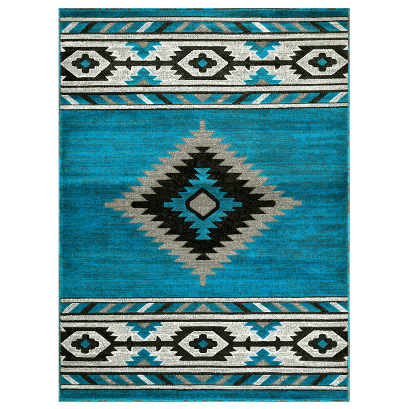 Turquoise And Multi Rugs For Cabin Tribal Medallion Carpet For Livingroom, Rectangle 7'9.7" x 10'2"