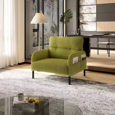 Chaise en velours côtelé olive simple avec poches latérales, pour appartement et salon, bureau de chambre à coucher à double poches pour personne confortable, tissu doux