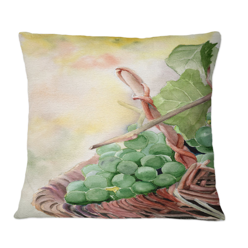 Bouquet de raisins verts dans un panier - Coussin décoratif imprimé maison de campagne, 16 po x 16 po