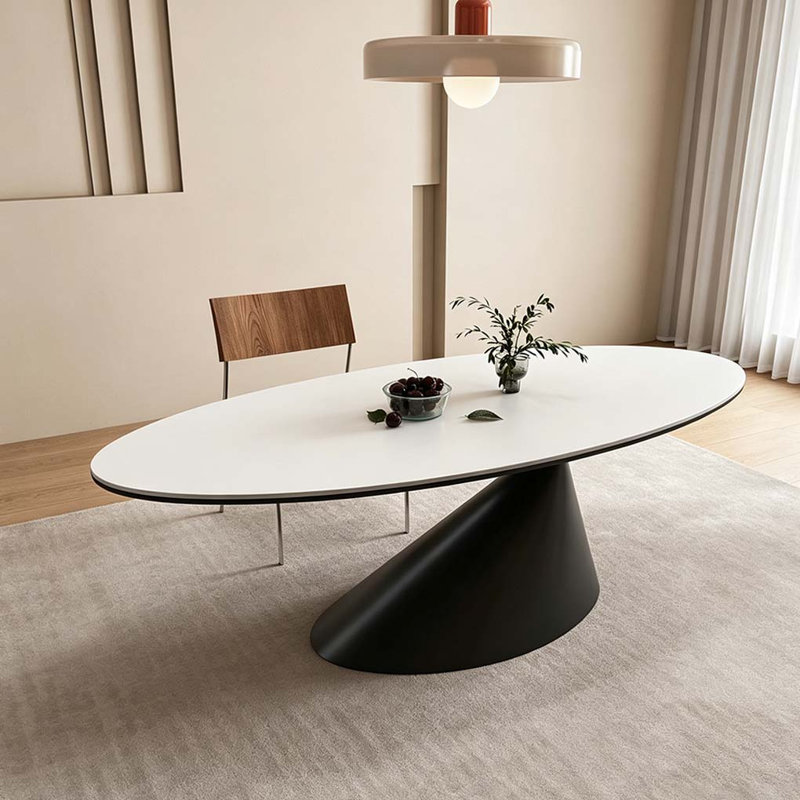 White Sintered Stone Oval Dining Table
